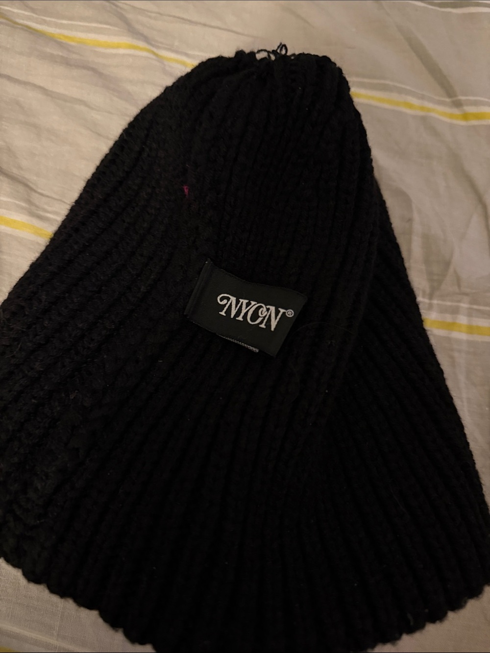 New York or Nowhere NYON Beanie Black Wool Blend Ribbed MOTTO CHUNKY Beanie - Picture 3 of 4